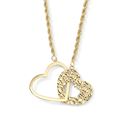 Italian 1.5MM Drop Rope 16MM Linked Hearts Chain Necklace in 10K Yellow Gold (18-20 Inches) 2 Grams