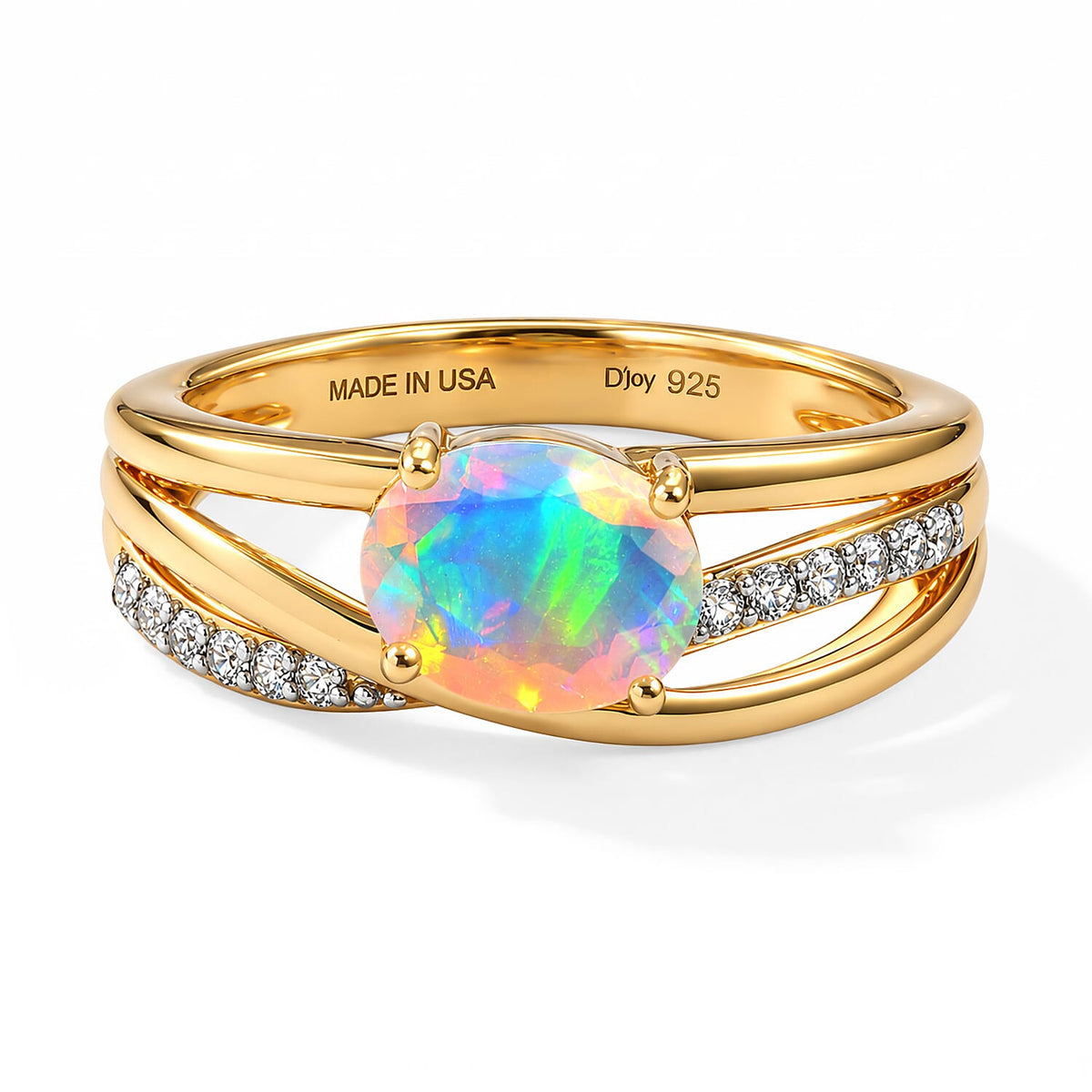 D'Joy Lumina – Genuine Opal & Natural White Zircon Fancy Ring