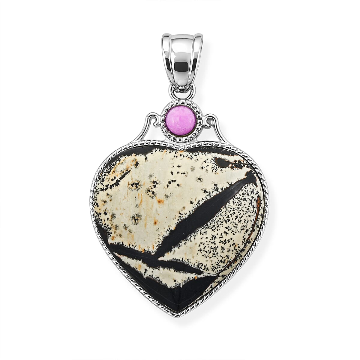 Amazonite and Multi Gemstone 34.00 ctw Love Heart Pendant without Chain in Silvertone