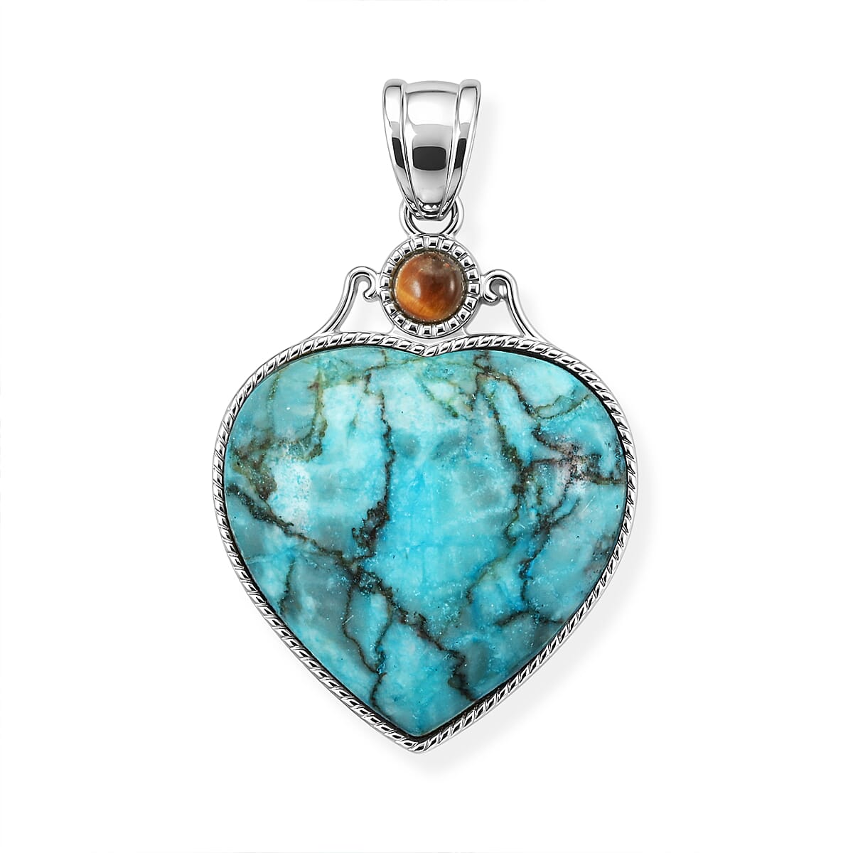 Amazonite and Multi Gemstone 34.00 ctw Love Heart Pendant without Chain in Silvertone