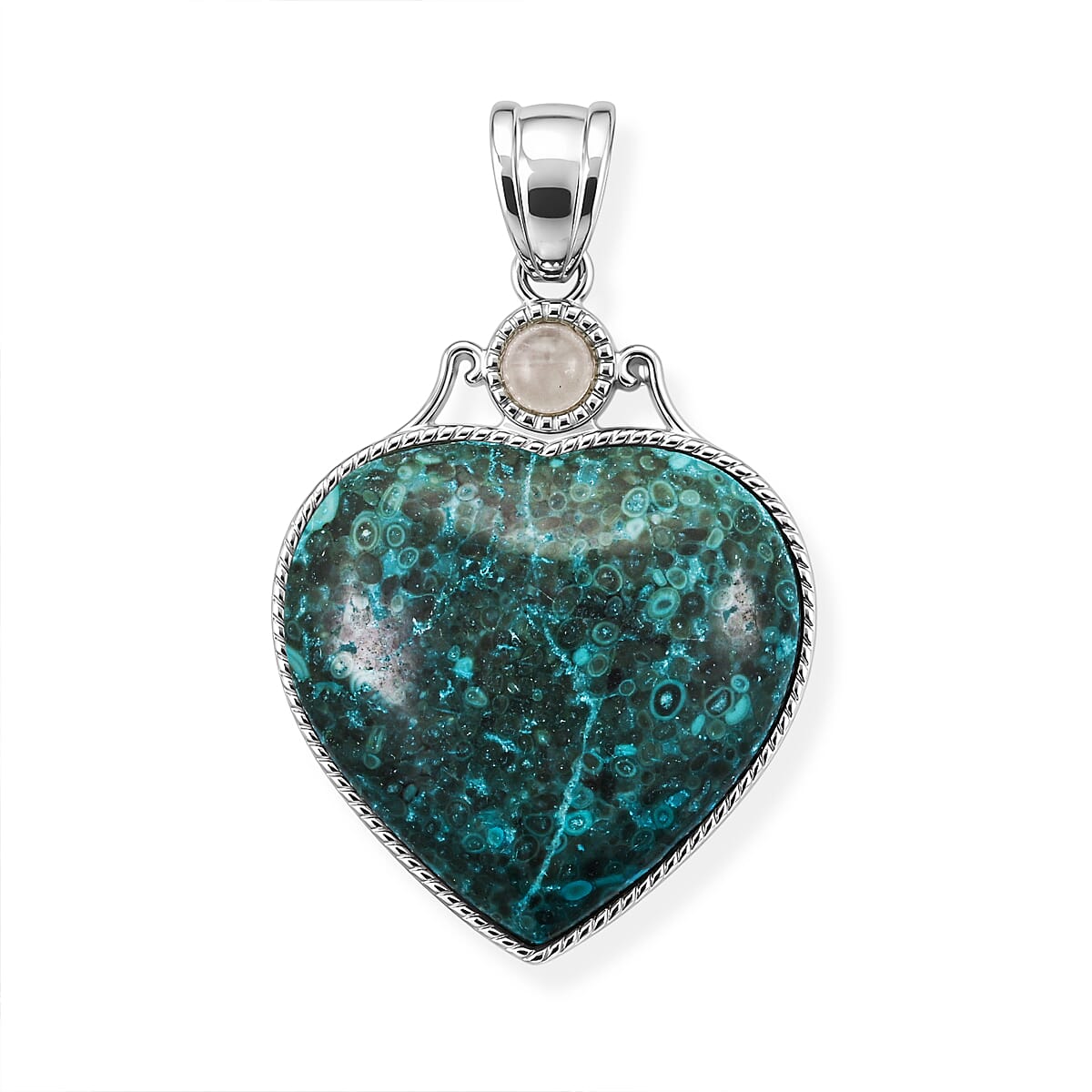 Amazonite and Multi Gemstone 34.00 ctw Love Heart Pendant without Chain in Silvertone