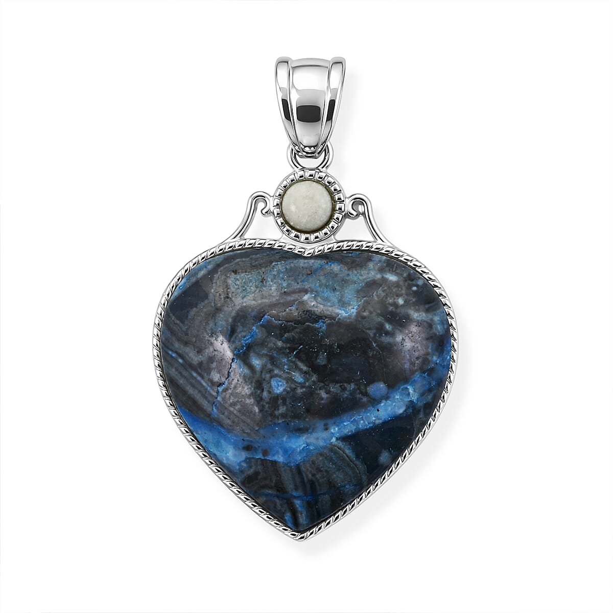 Amazonite and Multi Gemstone 34.00 ctw Love Heart Pendant without Chain in Silvertone