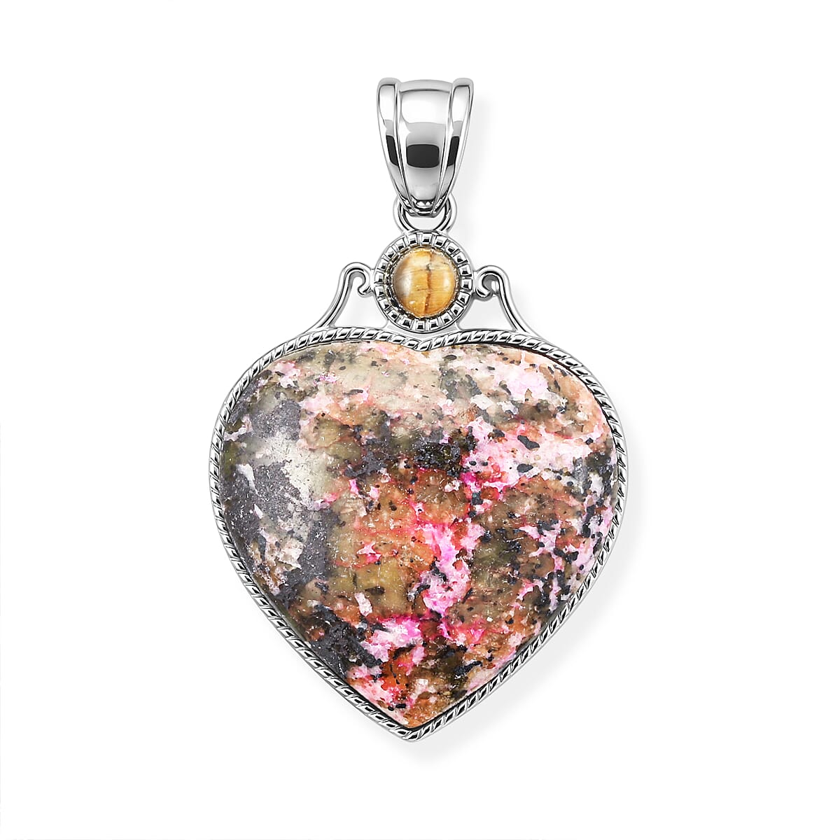 Amazonite and Multi Gemstone 34.00 ctw Love Heart Pendant without Chain in Silvertone