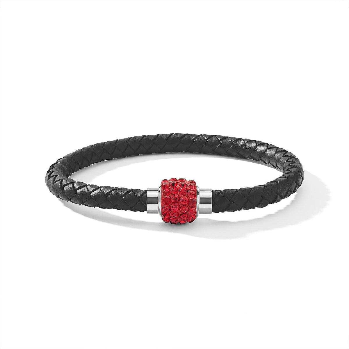 Magnetic Lock White Crystal Brown Leather Bracelet in Silvertone (7.00 In)