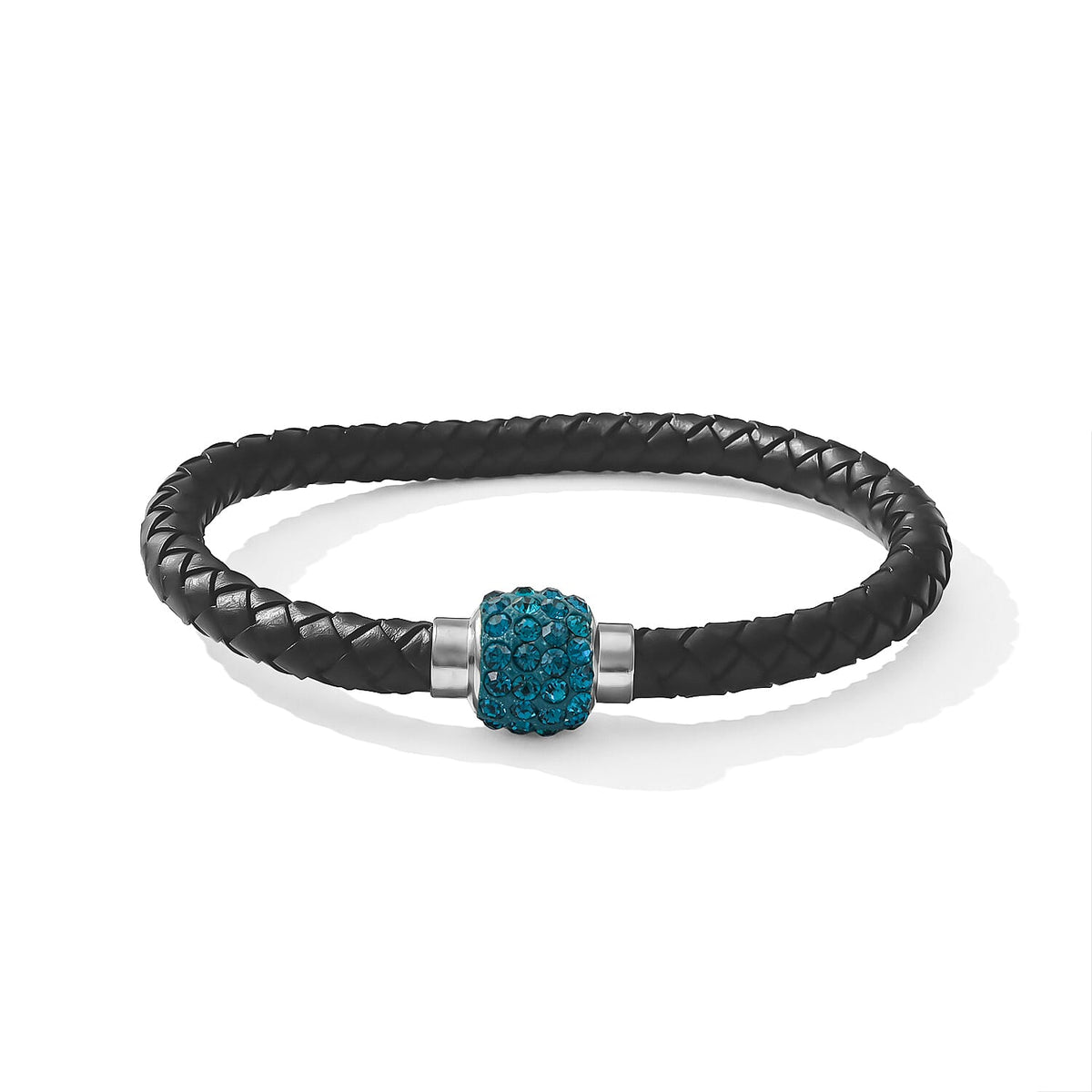 Magnetic Lock White Crystal Brown Leather Bracelet in Silvertone (7.00 In)
