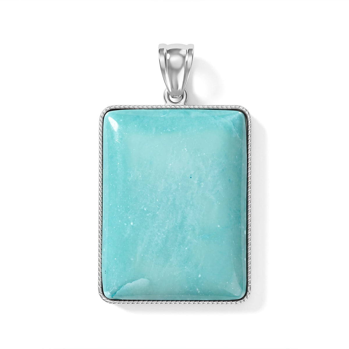 Amazonite 95.00 ctw Rectangle Pendant without Chain in Silvertone