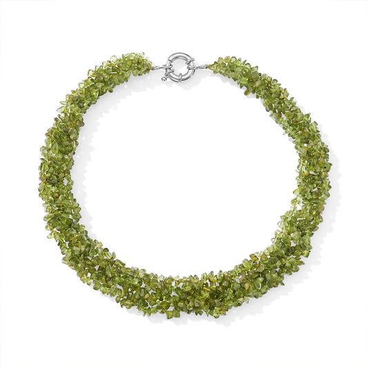 Peridot 665.00 ctw Chips Necklace (20 Inches) in Silvertone