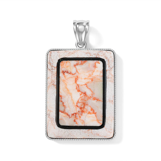Crazy Lace Agate 95.00 ctw Rectangle Pendant without Chain in Silvertone