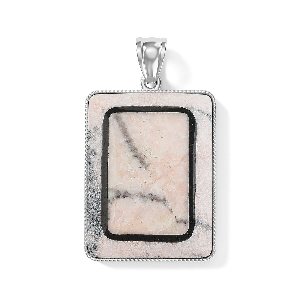 Crazy Lace Agate 95.00 ctw Rectangle Pendant without Chain in Silvertone