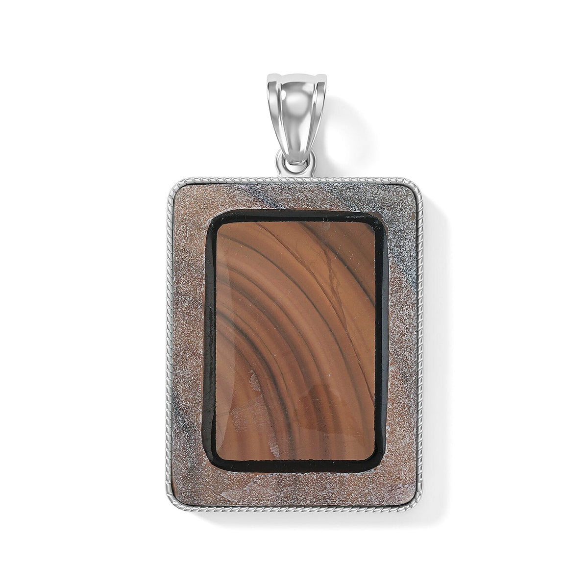 Crazy Lace Agate 95.00 ctw Rectangle Pendant without Chain in Silvertone