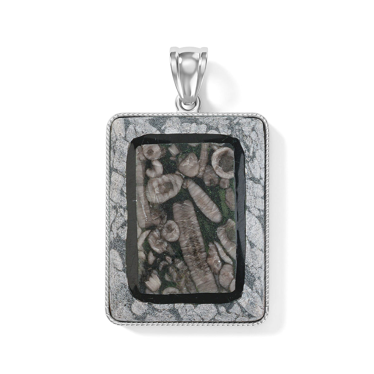 Crazy Lace Agate 95.00 ctw Rectangle Pendant without Chain in Silvertone