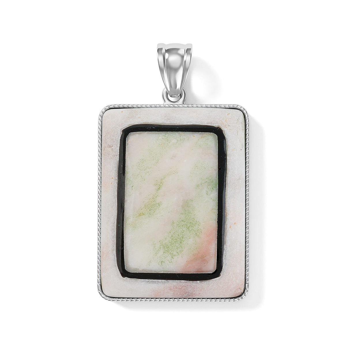 Crazy Lace Agate 95.00 ctw Rectangle Pendant without Chain in Silvertone