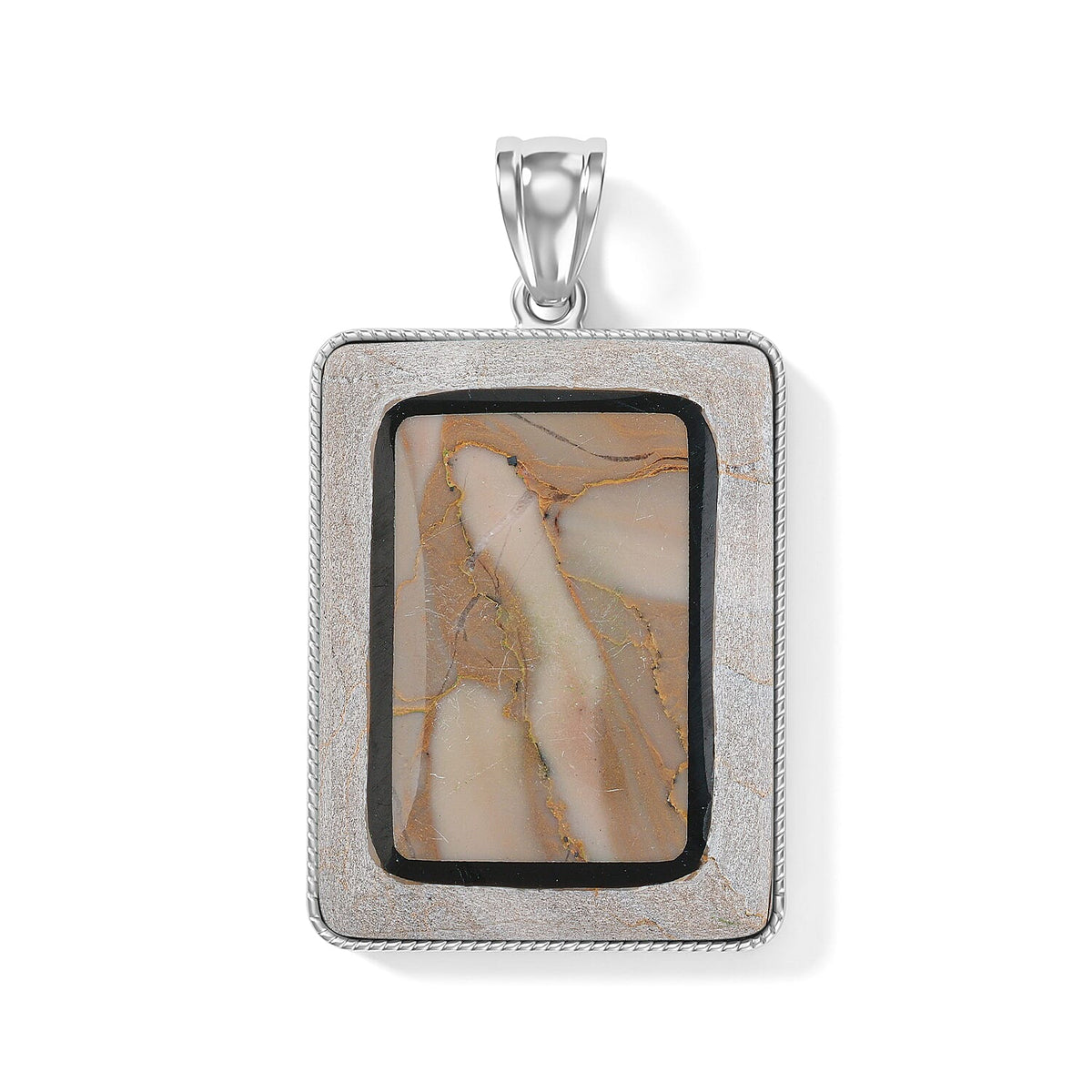 Crazy Lace Agate 95.00 ctw Rectangle Pendant without Chain in Silvertone