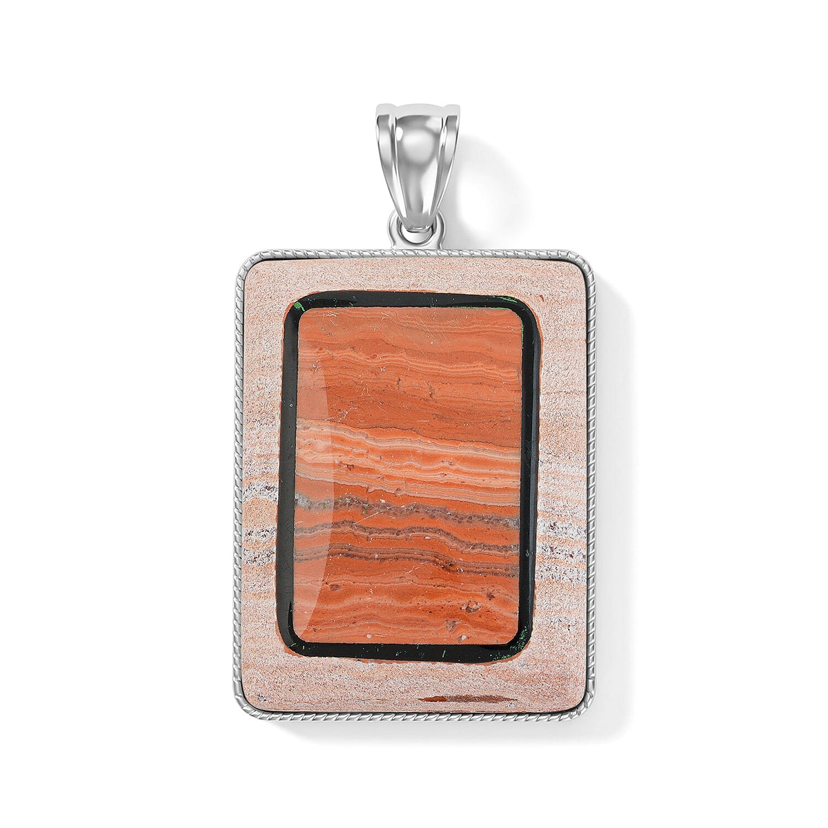 Crazy Lace Agate 95.00 ctw Rectangle Pendant without Chain in Silvertone