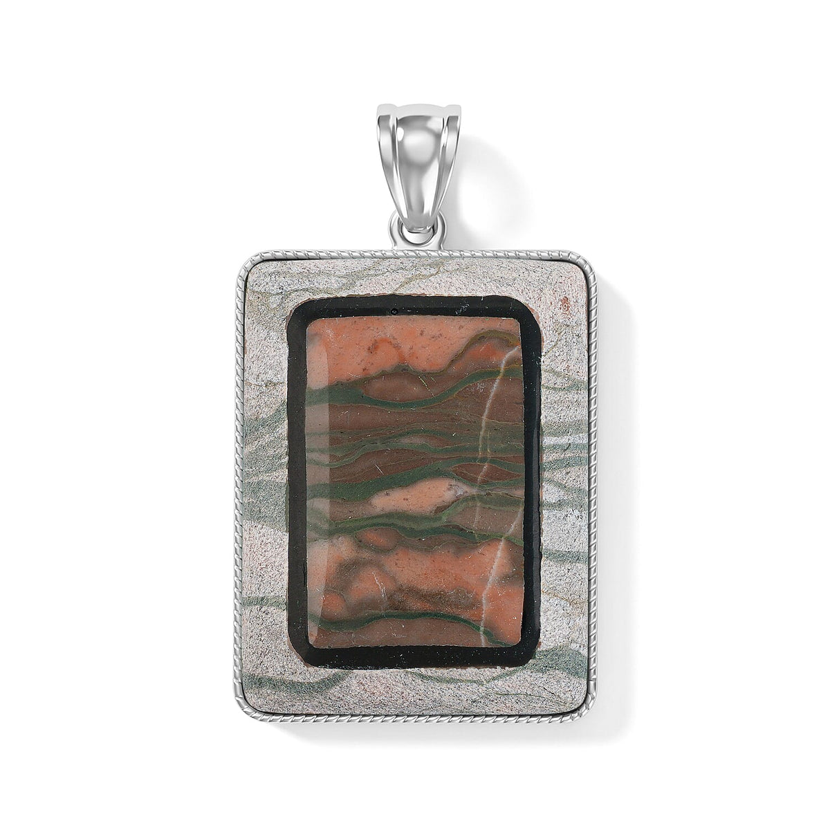 Crazy Lace Agate 95.00 ctw Rectangle Pendant without Chain in Silvertone