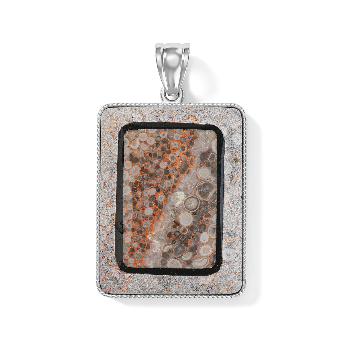 Crazy Lace Agate 95.00 ctw Rectangle Pendant without Chain in Silvertone