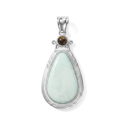 Amazonite 30.00 ctw Feather Pendant without Chain in Silvertone (Center Stone Varies)