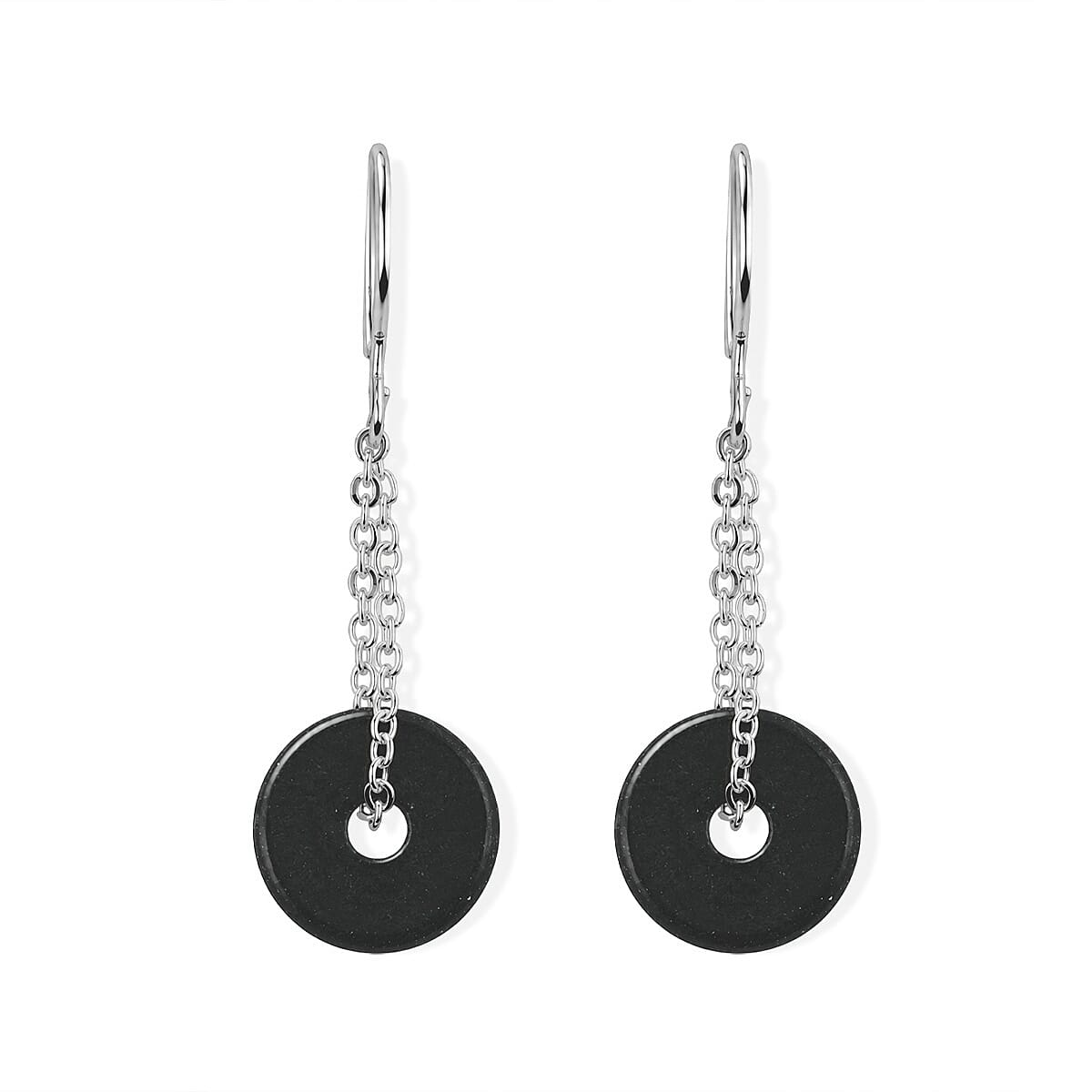 Green Spot Agate Donut Drop Earrings in Silvertone 4.00 ctw