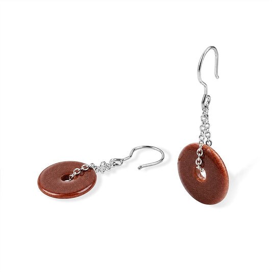 Green Spot Agate Donut Drop Earrings in Silvertone 4.00 ctw