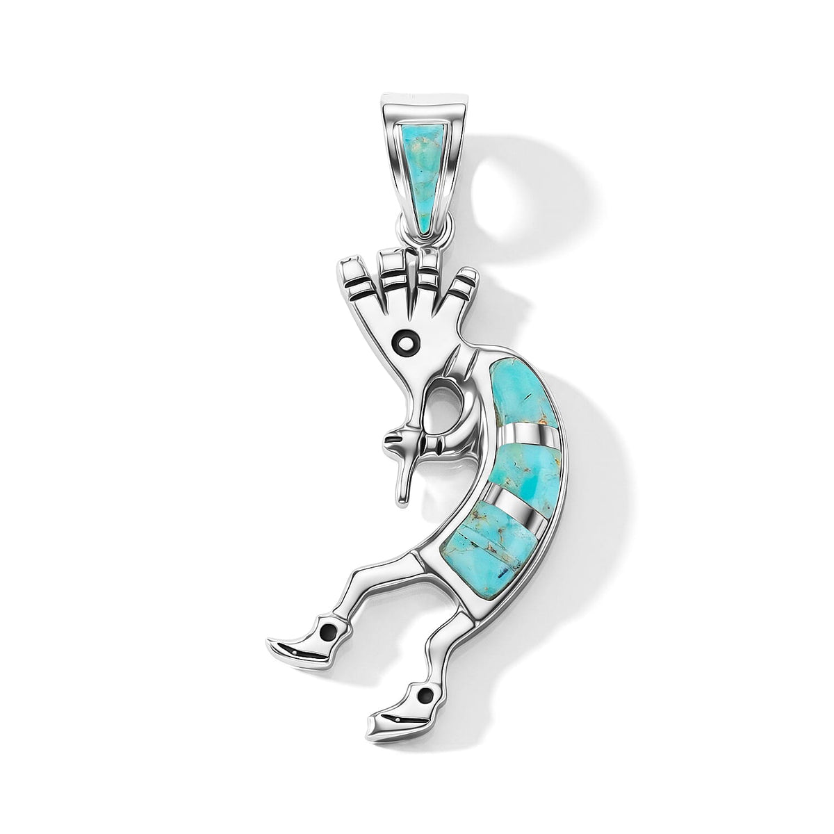 SANTA FE StyleTurquoise Kokopelli Pendant in Sterling Silver 0.50 ctw
