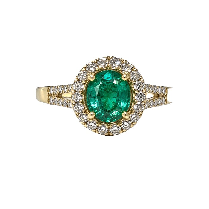 18K Yellow Gold AAA Zambian Emerald, Diamond (G-H, SI) Ring (Size 10.0) 2.35 ctw