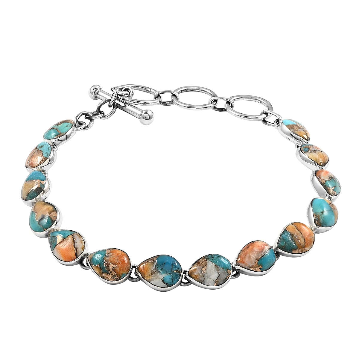 SANTA FE Style Turquoise Adjustable Toggle Clasp Bracelet in Sterling Silver 8.00 In (10.10 g) 3.00 ctw