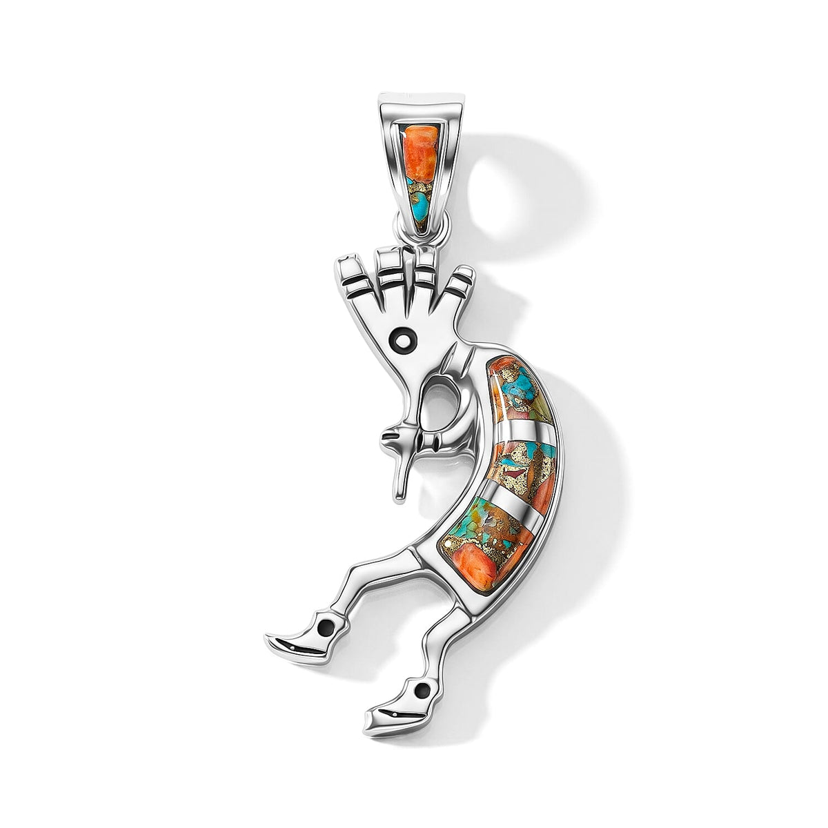 SANTA FE StyleTurquoise Kokopelli Pendant in Sterling Silver 0.50 ctw