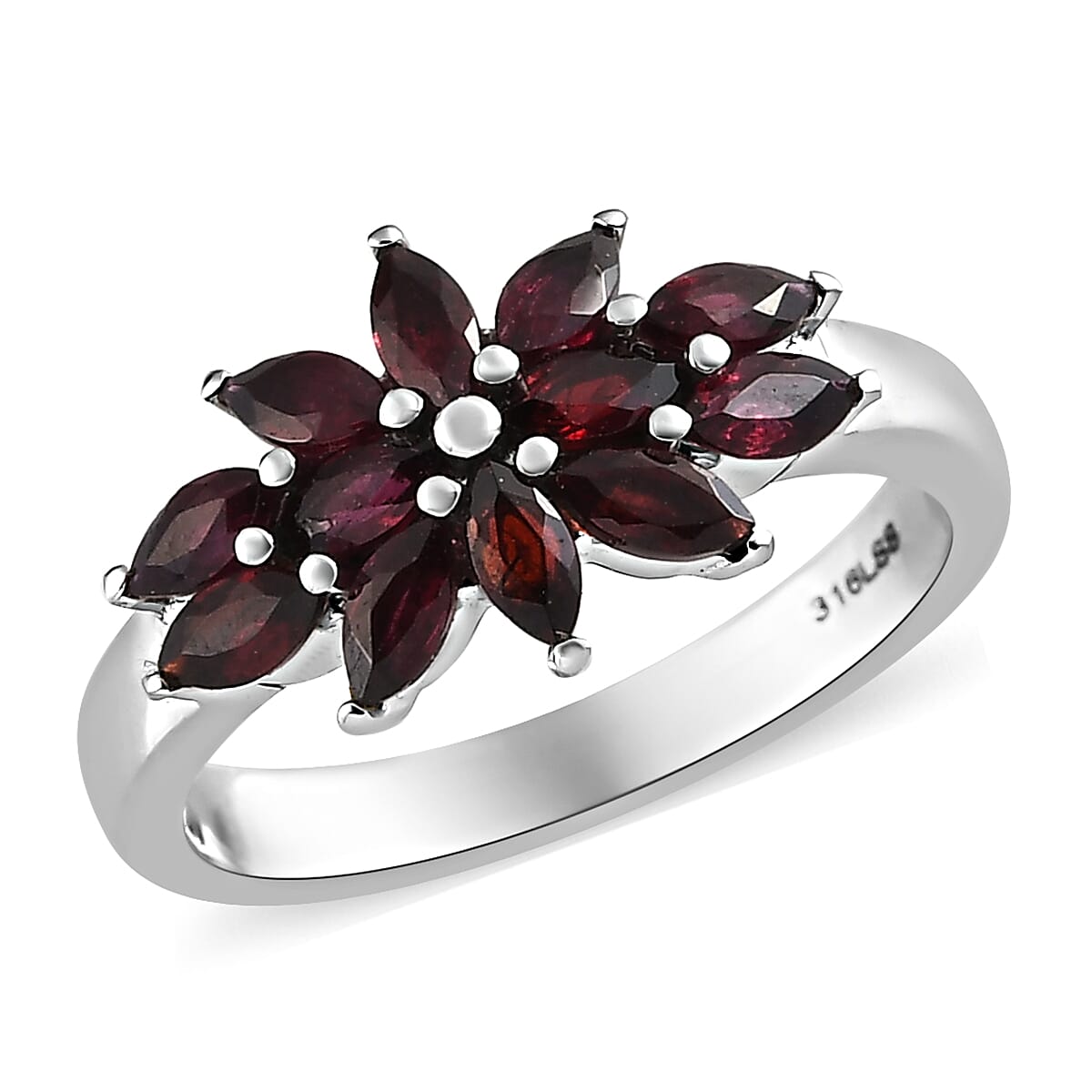 AMERICAN Arizona Anthill Garnet Flower Ring in Stainless Steel (Size 5.0) 1.15 ctw