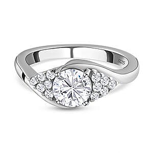 Moissanite Ring in Platinum Over Sterling Silver (Size 5.5) 0.94 ctw