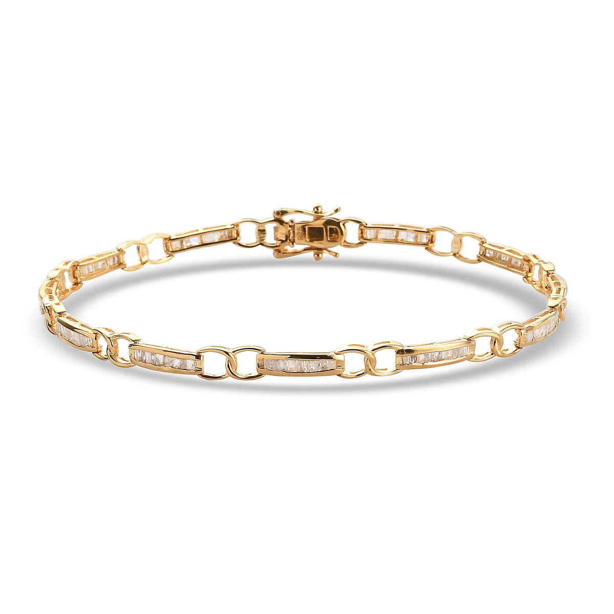 White Diamond Bracelet in 18K Vermeil YG Over Sterling Silver (8.0 In) 1.00 ctw