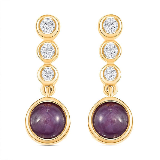 Star Ruby and White Zircon Earrings in 14K YG Over Sterling Silver 3.48 ctw