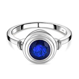Tanzanian Blue Spinel Solitaire Ring in Platinum Over Sterling Silver (Size 10.0) 1.30 ctw